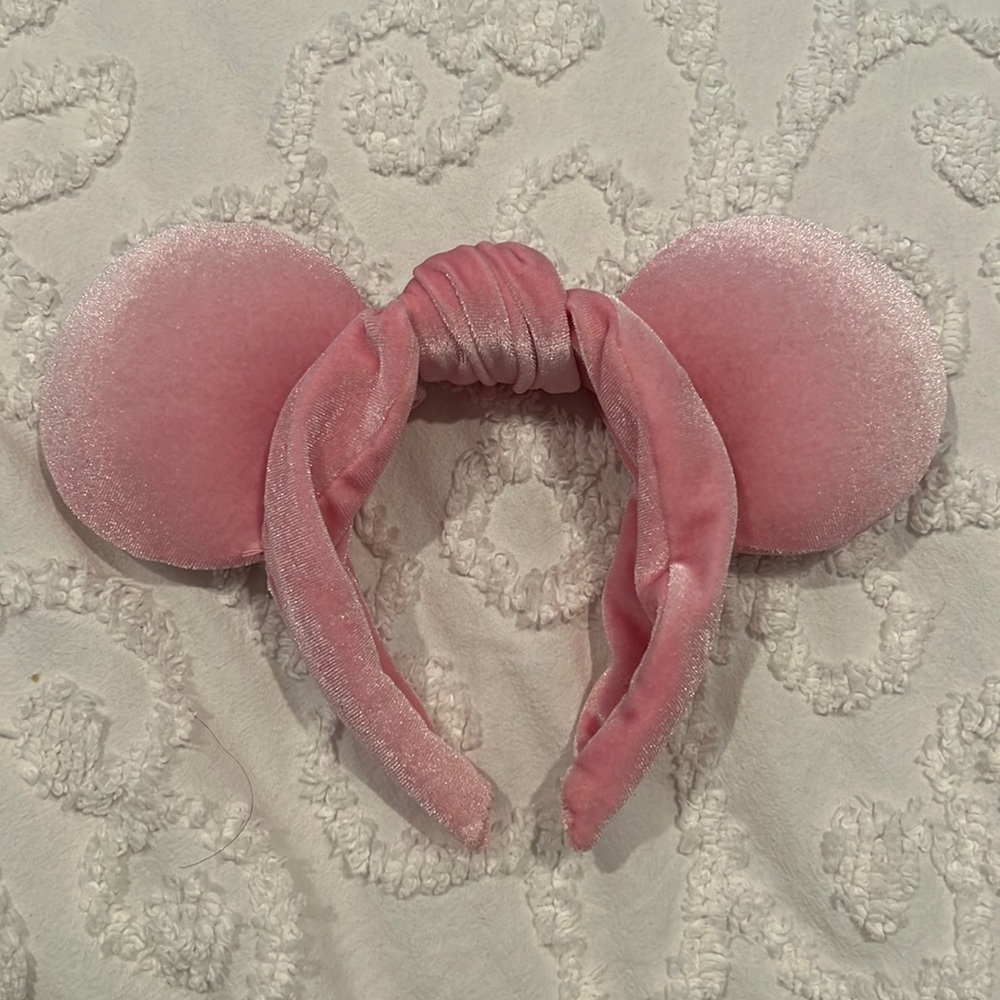 Light Pink Velvet Top Knot Mickey Ear Headband
